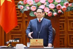 Thủ tướng Phạm Minh Chính phát biểu tại Phiên họp lần thứ năm của Ban Chỉ đạo xây dựng nhà máy điện hạt nhân. (Ảnh: Dương Giang/TTXVN)