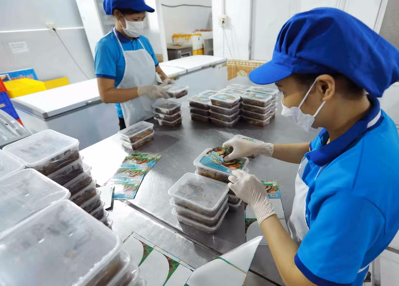 Thương hiệu "Cá Mòi kho làng Chài" của Công ty TNHH thực phẩm SOVI ở thôn Nhân Trai, xã Đại Hà, huyện Kiến Thuỵ, Hải Phòng đạt chất lượng sản phẩm OCOP 4 sao/ (Ảnh: Vũ Sinh/TTXVN)