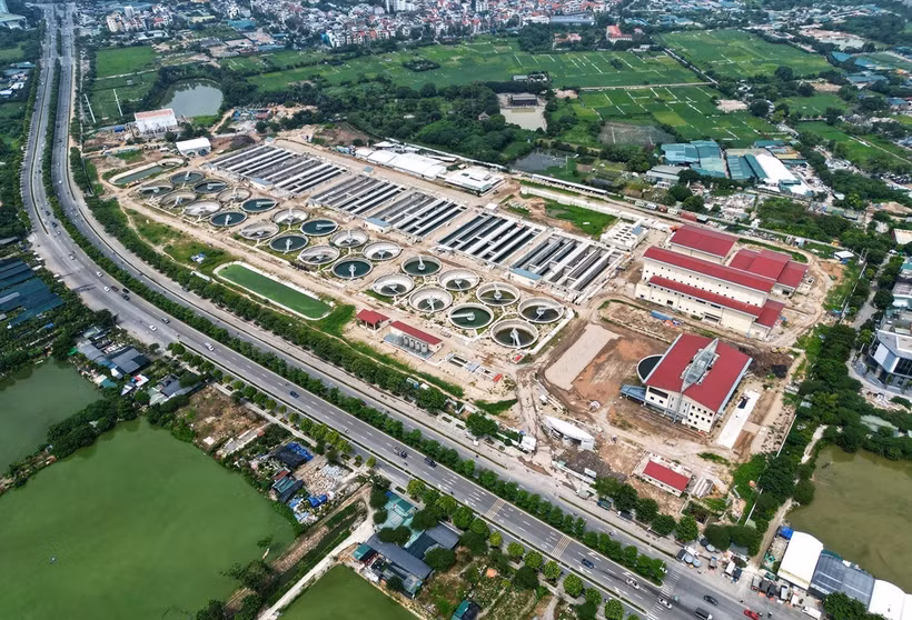Các hạng mục xây dựng Nhà máy xử lý nước thải Yên Xá đã cơ bản hoàn thành. (Ảnh: Tuấn Anh/TTXVN)