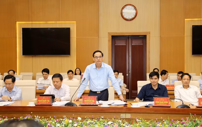 Đồng chí Nguyễn Hải - Chủ tịch Ủy ban MTTQ Việt Nam, Phó Chủ tịch Ủy ban bầu cử tỉnh Phú Thọ phát biểu. (Ảnh: Trung Kiên/TTXVN)