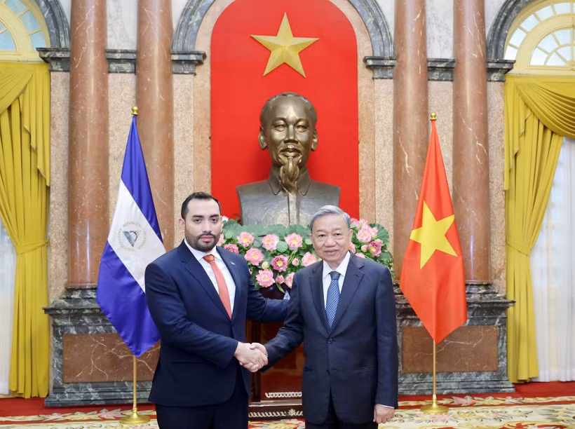 Chủ tịch nước Tô Lâm tiếp Đại sứ Nicaragua Mario José Armengol Campos. (Ảnh: Nhan Sáng/TTXVN)