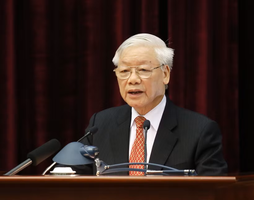 Tổng Bí thư, Chủ tịch nước Nguyễn Phú Trọng phát biểu bế mạc hội nghị. (Ảnh: Phương Hoa/TTXVN)