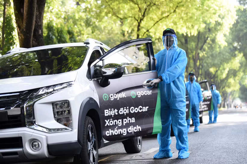 GoCar được ra mắt đầu tiên với 50 xe, chuyên chở lực lượng y tế tuyến đầu. (Ảnh: V.C/Vietnam+)
