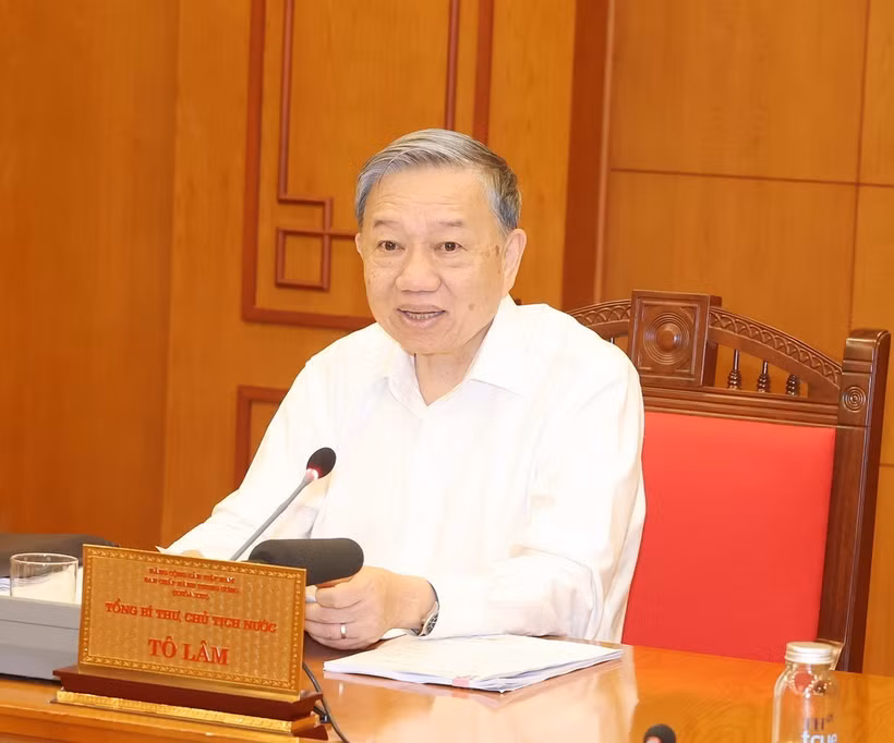 Tổng Bí thư, Chủ tịch nước Tô Lâm phát biểu kết luận cuộc họp. (Ảnh: Trí Dũng/TTXVN)