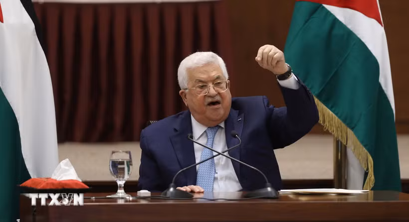 Tổng thống Palestine Mahmoud Abbas phát biểu tại một cuộc họp ở thành phố Ramallah, Bờ Tây. (Nguồn: ANI/TTXVN)