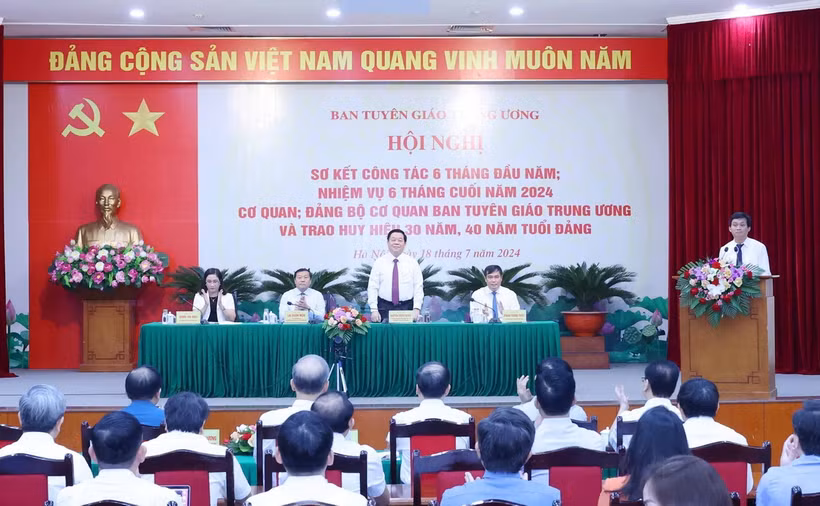 Hội nghị triển khai nhiệm vụ 6 tháng cuối năm 2024 Ban Tuyên giáo Trung ương. (Ảnh: Phương Hoa/TTXVN)