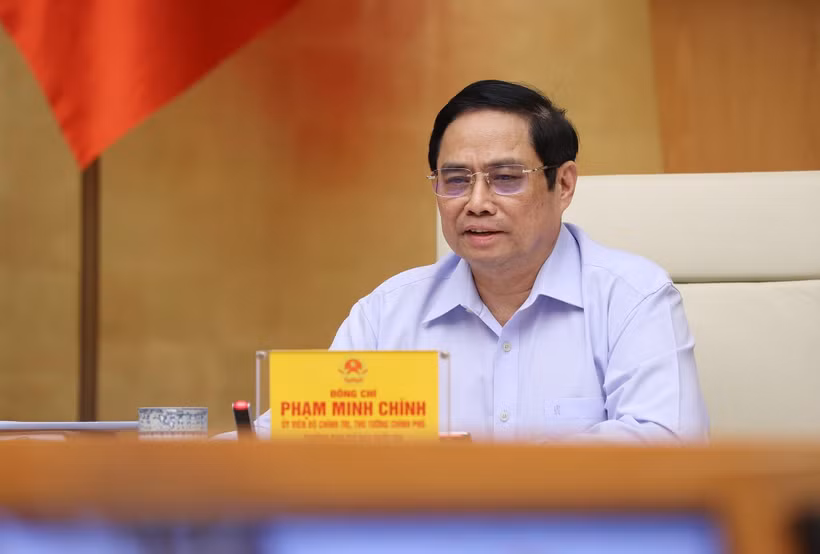 Thủ tướng Phạm Minh Chính, Trưởng Ban Chỉ đạo chủ trì làm việc với các địa phương và 9.043 xã, phường, thị trấn trên cả nước. (Ảnh: Dương Giang/TTXVN)