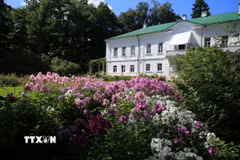 Vườn hoa nhiều màu sắc sau nhà Lev Tolstoi. (Ảnh: Văn Hiếu/TTXVN)