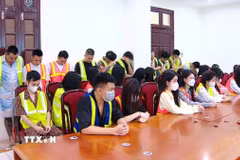 Các đối tượng tại cơ quan điều tra. (Ảnh: TTXVN phát)