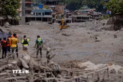 Khu vực bị tàn phá do thảm họa lũ quét và sạt lở ở Nuwakot, Nepal. (Ảnh: THX/TTXVN phát)