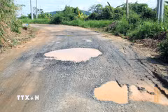 Hiện trạng mặt đường Tỉnh lộ 4B bị xuống cấp. (Ảnh tư liệu: Hưng Thịnh/TTXVN)