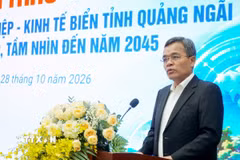 Ủy viên Trung ương Đảng, Bí thư Tỉnh ủy Quảng Ngãi Hồ Văn Niên phát biểu tại Hội thảo. (Ảnh: Lê Phước Ngọc/TTXVN)