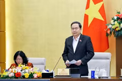 Chủ tịch Quốc hội Trần Thanh Mẫn, Chủ tịch Hội đồng bầu cử Quốc gia phát biểu. (Ảnh: Doãn Tấn/TTXVN)