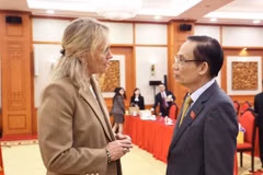Ủy viên Bộ Chính trị, Bộ trưởng Bộ Ngoại giao Lê Hoài Trung trong cuộc gặp với Bộ trưởng Ngoại giao Iceland Þorgerður Katrín Gunnarsdóttir. (Ảnh: Báo QĐND)