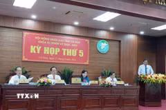 Phó Chủ tịch Ủy ban Nhân dân tỉnh Cà Mau Lâm Văn Bi trình bày dự thảo các tờ trình tại kỳ họp Hội đồng Nhân dân tỉnh. (Ảnh: Trung Hiếu/TTXVN)