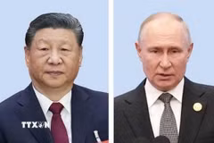 Chủ tịch Trung Quốc Tập Cận Bình (trái) và Tổng thống Nga Vladimir Putin. (Ảnh minh họa: Kyodo/TTXVN)