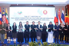 Các đại biểu tham dự Hội nghị Tiểu ban Thông tin ASEAN lần thứ 27 chụp ảnh lưu niệm. (Ảnh: Xuân Tú/TTXVN)