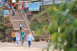 Học sinh học nội trú tại điểm chính của trường Tiểu học và Trung học cơ sở số 1 xã Phúc Khánh. (Ảnh: Hoàng Hiếu/TTXVN)