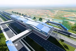 Trong số 21 nhà ga của tuyến Metro Văn Cao-Hòa Lạc đó có 14 ga trên mặt đất, 6 ga ngầm và 1 ga trên cao, nhiều nhất trong các tuyến Metro ở Hà Nội hiện nay. (Ảnh: Trung Nguyên/TTXVN)