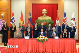 Tổng Bí thư, Chủ tịch nước Tô Lâm và các đại biểu chứng kiến Lễ ký kết Hiệp định Thương mại tự do Việt Nam-EFTA (VEFTA). (Ảnh: Thống Nhất/TTXVN)