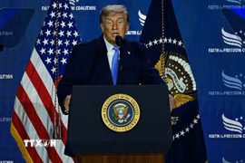 Tổng thống Mỹ Donald Trump phát biểu tại Washington, D.C. (Ảnh: AA/TTXVN phát)