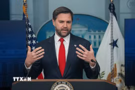(Tư liệu) Phó Tổng thống Mỹ JD Vance phát biểu tại cuộc họp báo ở Nhà Trắng, Washington, D.C. (Ảnh: THX/TTXVN phát)