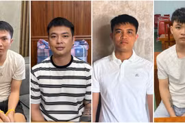Các đối tượng Nguyễn Tiến Lâm (chủ mưu), Thái Văn Hoài, Trần Như Luật và Phạm Ngọc Tú ( từ trái qua phải). (Ảnh: Công an tỉnh Thanh Hóa/TTXVN phát)