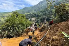 Một điểm sạt lở trên tuyến đường Thanh Phú-Suối Thầu, thuộc địa bàn xã Mường Bo. (Nguồn ảnh: Báo Lào Cai/Ủy ban Nhân dân xã cung cấp)