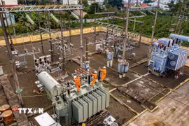 Kiểm tra sửa chữa các hệ thống đường dây điện để đảm bảo cấp điện an toàn, liên tục tại các tỉnh miền Trung. (Ảnh: TTXVN phát)