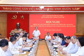 Hội nghị thông qua dự thảo Báo cáo kết quả kiểm tra, giám sát (đợt 3) đối với Ban Thường vụ Đảng ủy các cơ quan Đảng Trung ương. (Ảnh: Phương Hoa/TTXVN)