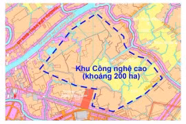 Sơ đồ vị trí dự kiến xây dựng Khu Công nghệ cao Cần Thơ. (Ảnh: Ủy ban Nhân dân thành phố Cần Thơ)