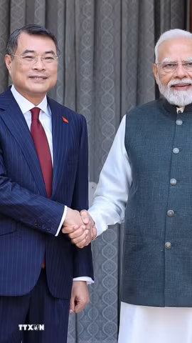 Thủ tướng Lê Minh Hưng gặp Thủ tướng Cộng hòa Ấn Độ Narendra Modi. (Ảnh: Dương Giang/TTXVN)