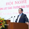 Thủ tướng Phạm Minh Chính phát biểu khai mạc Hội nghị thúc đẩy động lực tăng trưởng đầu tư công năm 2025. (Ảnh: Dương Giang/TTXVN)