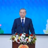 Tổng Bí thư Tô Lâm phát biểu chính sách tại Học viện Chính trị và Hành chính Quốc gia Lào. (Ảnh: Thống Nhất/TTXVN)