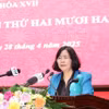 Bà Bùi Thị Minh Hoài, Ủy viên Bộ Chính trị, Bí thư Thành ủy Hà Nội, phát biểu kết luận hội nghị. (Ảnh: Phương Hoa/TTXVN)