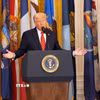 Tổng thống Mỹ Donald Trump phát biểu tại Nhà Trắng. (Ảnh: THX/TTXVN)