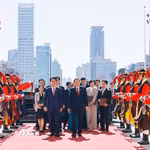 Lễ đón Chủ tịch Quốc hội Trần Thanh Mẫn thăm chính thức Hàn Quốc được tổ chức trọng thể tại Trụ sở Quốc hội Hàn Quốc ở thủ đô Seoul. (Ảnh: Doãn Tấn/TTXVN)