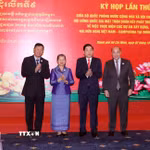 Thượng tướng Nguyễn Văn Gấu (thứ 2 từ phải sang), Thứ trưởng Bộ Quốc phòng, Trưởng đoàn đại biểu Bộ Quốc phòng Việt Nam cùng các trưởng, phó đoàn đại biểu. (Ảnh: Xuân Khu/TTXVN)