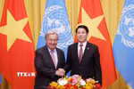 Chủ tịch nước Lương Cường và Tổng Thư ký Liên hợp quốc António Guterres. (Ảnh: Lâm Khánh/TTXVN)