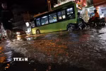 Triều cường gây ngập sâu nhiều tuyến đường phía Nam Thành phố Hồ Chí Minh, hôm 11/10. (Ảnh: Hồng Đạt/TTXVN)