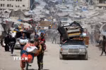 Người dân Palestine sơ tán khỏi thành phố Gaza ngày 18/9/2025. (Ảnh: THX/TTXVN)