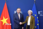 Tổng Bí thư, Chủ tịch nước Tô Lâm gặp Chủ tịch Uỷ ban châu Âu Ursula von der Leyen. (Ảnh: Thống Nhất/TTXVN)