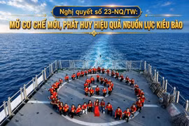 Hàng năm, kiều bào vẫn lên “Chuyến tàu Đại đoàn kết” đến với Trường Sa và nhà giàn để động viên quân dân nơi đầu sóng ngọn gió. (Ảnh: Đỗ Huy/Vietnam+)