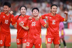 Đội tuyển Nữ Việt Nam giành chiến thắng 2-0 trước đối thủ Myanmar để giành quyền vào bán kết SEA Games 33. (Ảnh: TTXVN)