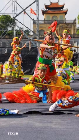 Đoàn võ thuật Tuyên Quang biểu diễn tại Festival. (Ảnh: Khánh Hòa/TTXVN)