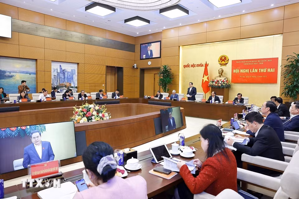 Chủ tịch Quốc hội Trần Thanh Mẫn chủ trì Hội nghị lần thứ hai Ban Chấp hành Đảng bộ Quốc hội nhiệm kỳ 2025-2030. (Ảnh: Doãn Tấn/TTXVN)