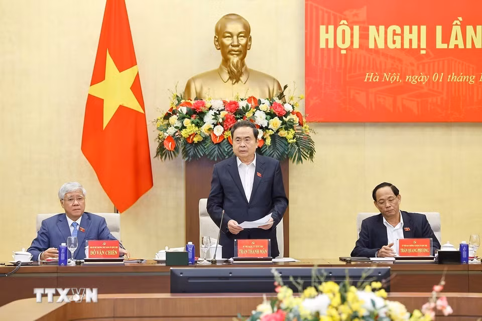 Chủ tịch Quốc hội Trần Thanh Mẫn chủ trì Hội nghị lần thứ hai Ban Chấp hành Đảng bộ Quốc hội nhiệm kỳ 2025-2030. (Ảnh: Doãn Tấn/TTXVN)