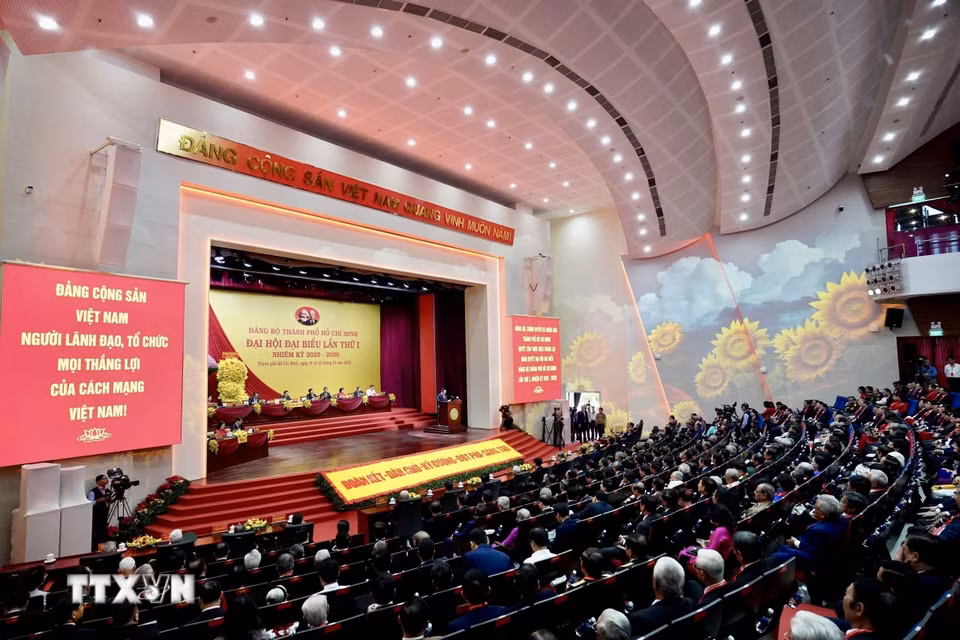 Quang cảnh Đại hội đại biểu Đảng bộ TP Hồ Chí Minh lần thứ nhất, nhiệm kỳ 2025-2030. (Ảnh: Thanh Vũ/TTXVN)