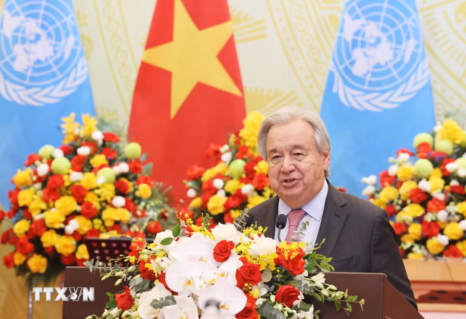 Tổng Thư ký Liên hợp quốc António Guterres phát biểu. (Ảnh: Lâm Khánh/TTXVN)