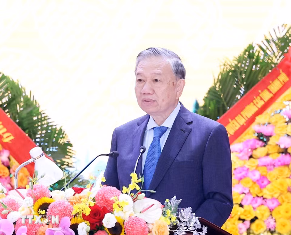 Tổng Bí thư Tô Lâm phát biểu tại lễ kỷ niệm. (Ảnh: Thống Nhất/TTXVN)